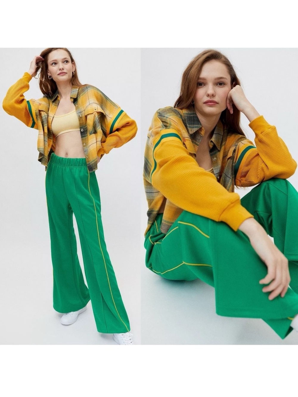 Urban Outfitters BDG Yellow Green Caleb Sporty Flannel Shirt Size Small Exc Cond